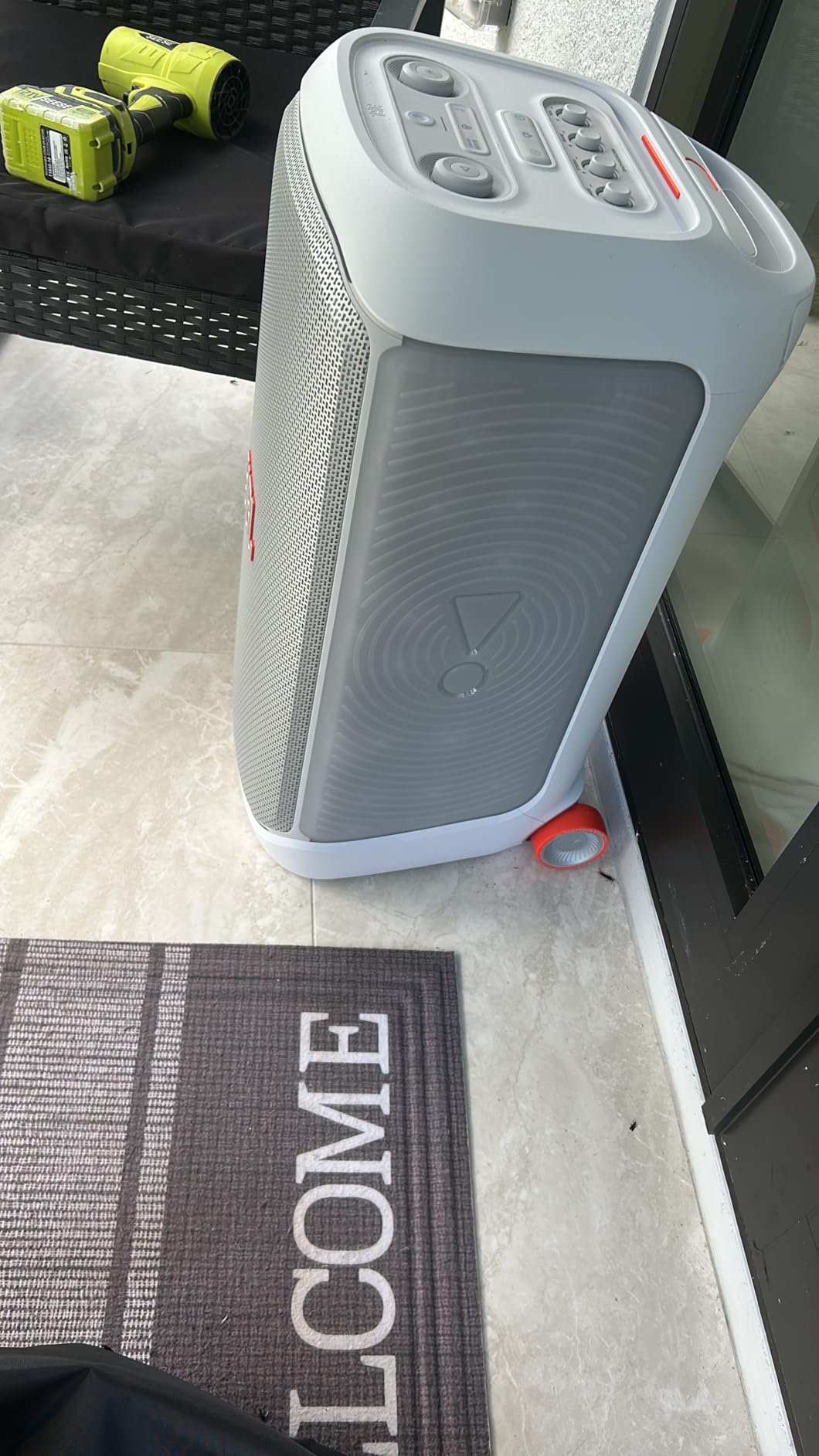 JBL PartyBox Stage 320 - Portable Party Speaker - White | Powerful JBL Pro Sound, Futuristic lightshow, Up to 18 hours of play time, Telescopic handle customer photo 2
