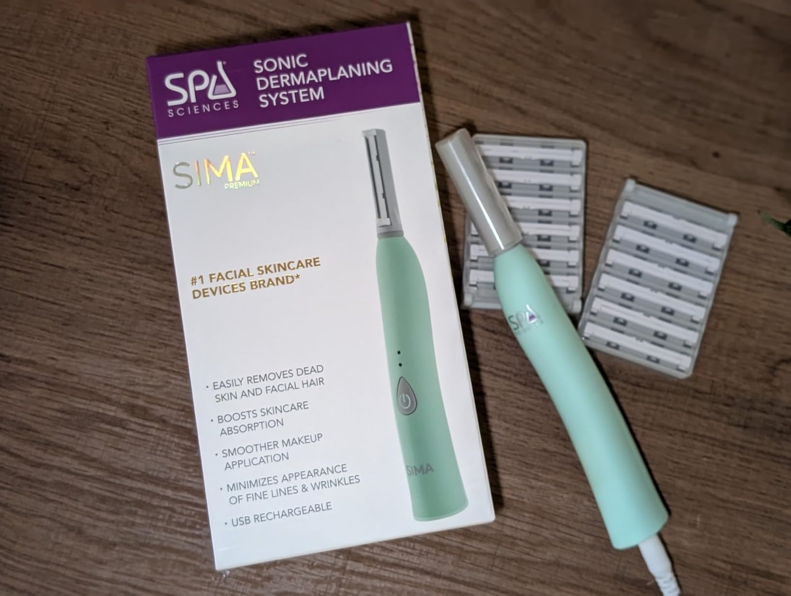 SPA SCIENCES - SIMA Patented Dermaplane Razor for Women Face | Painless 2-in-1 Facial Exfoliation & Peach Fuzz Hair Removal, Anti-Aging, 3 Speeds, Rechargeable, 19 Weeks Treatment customer photo 2