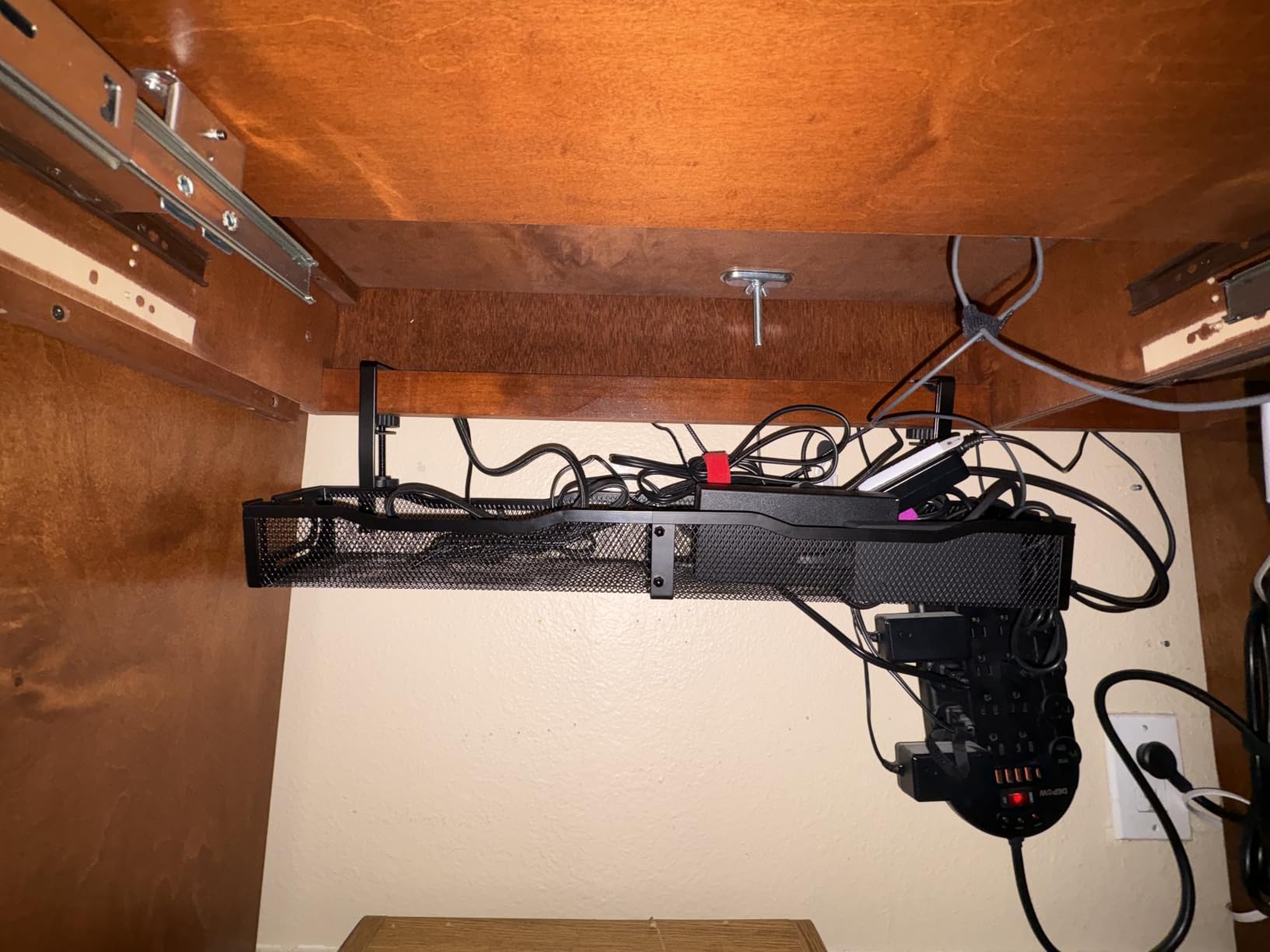 Cable Management, 25'' Cable Management Under Desk, Cable Tray | No Drill Under Desk Cable Management Tray, Cord Organizer with Clamp for Standing Desk, Desk Organizer for Home Office customer photo 2