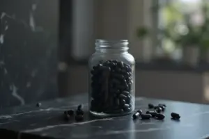 A premium bottle of activated charcoal pills featured in our guide on the 8 Best Activated Charcoal Pills for Gas and Bloating.