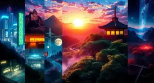 Stunning collection of modern anime movie scenes representing the best Japanese animated films from the last decade