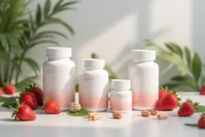 High-quality fisetin supplement capsules and bottles arranged for a healthy aging and cellular wellness guide