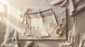 Neatly folded high-quality seamless full-coverage panties displayed on a marble tray