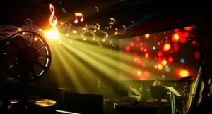 Collection of iconic cinema visuals representing movies known for unforgettable soundtracks and powerful musical scores