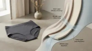 Period underwear showing absorbency layers for menstrual protection
