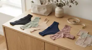 Different thong styles with measuring tape showing size and cut options